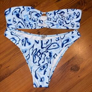 Blue and White Abstract Bikini Set